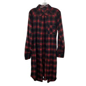 Thread Story Women's Plaid Button Up Top High Side Slits Red/Multi Size Large